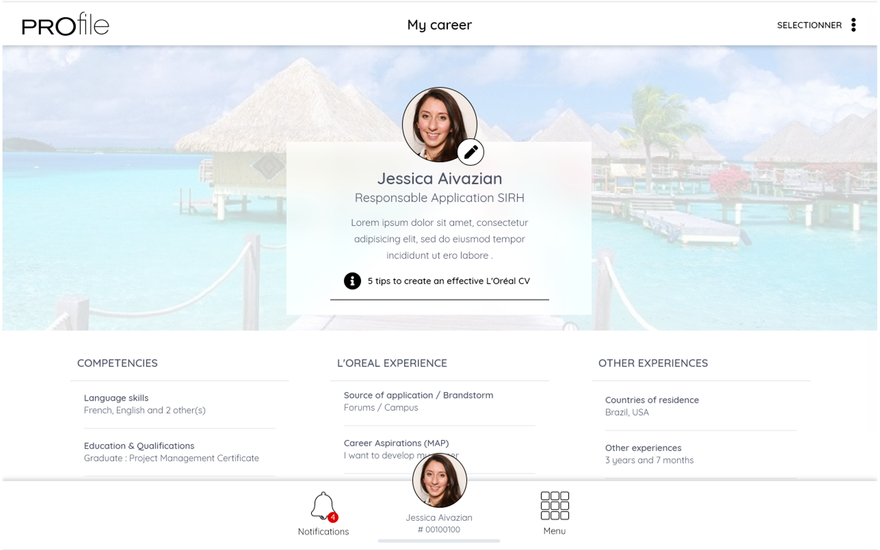 Atmosphère L'Oréal PROfile version desktop